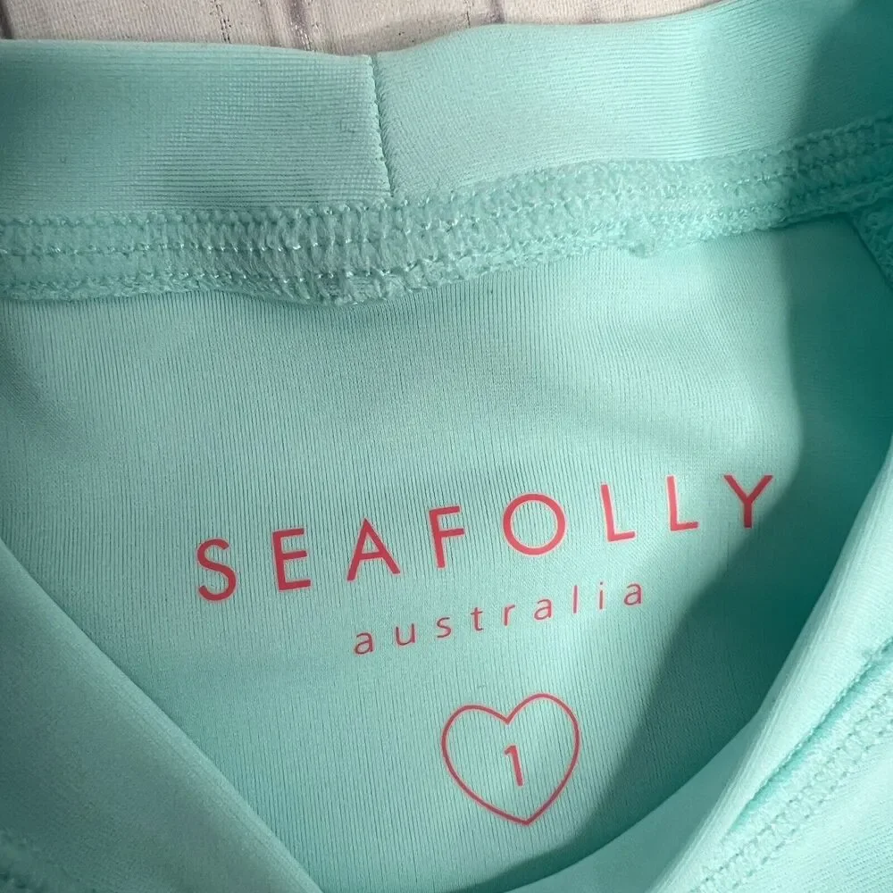 Seafolly Girls Size 1 12-18‎ month Sweet Summer Short Sleeve Rashie Aqua Blue